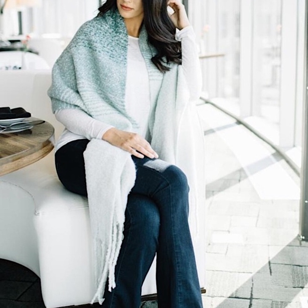 Mer|Sea & Co. Teal Ombré Fringe Cozy Oversized Scarf Wrap